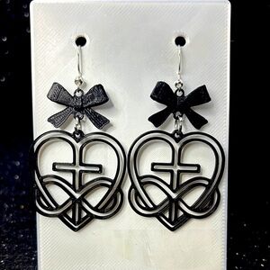 Black Bow Heart Earrings